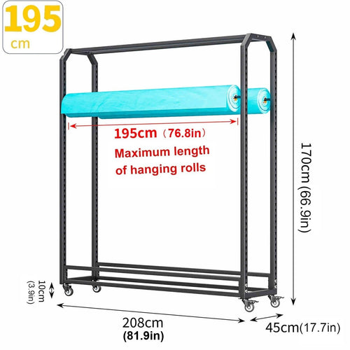 10/12/14/16/18/20-roll Butcher Paper Holder Loads 660 LBS, Heavy Duty Metal Textile Fabric Rolls Organizer with Adjustable Hanging Rod, Large Mobile Gift Wrap Rack for Classroom Arts Crafts Activity(1