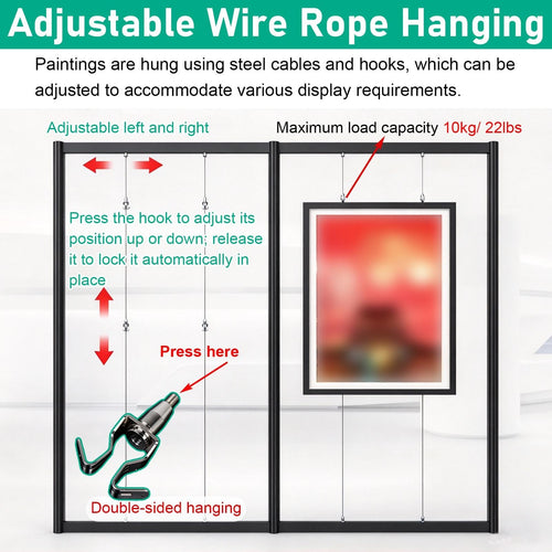 1 3 5 7 Pack Freestanding Artwork Exhibition Rack with Wire Rope/ Hooks