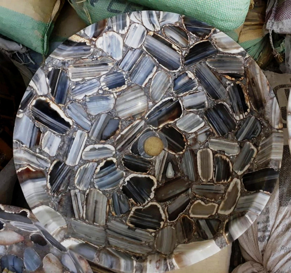 12 x 12 Inches Round Shape Marble Decorative Sink Dark Grey Agate Epoxy Art Counter Top Vessel from Indian Vintage Art and Crafts